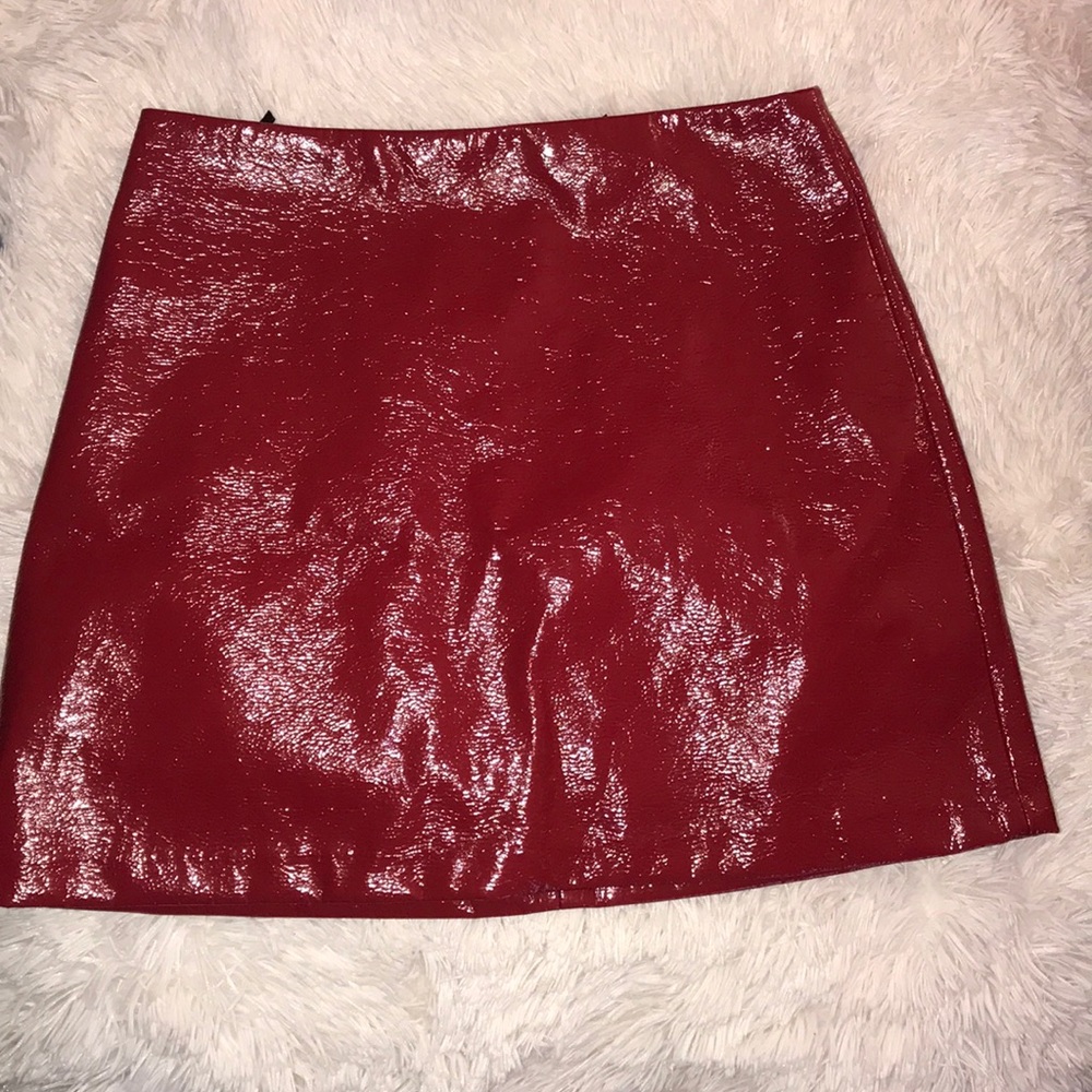 Red leather skirt